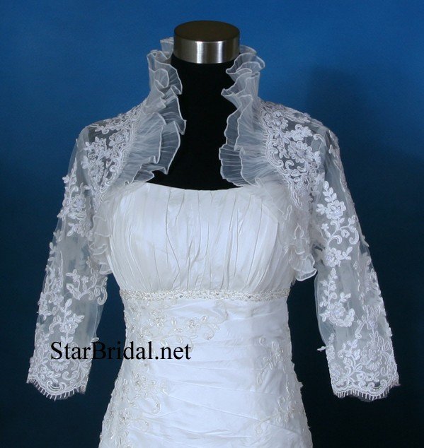 3/4 Sleeve Ivory Lace Wedding Bridal Bolero Jacket Shrug S, M, L #51