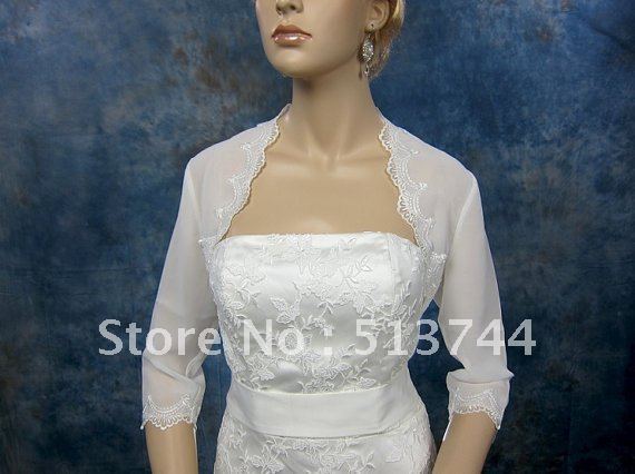 3/4 sleeve wedding bridal ivory chiffon bolero jacket