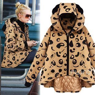 3 autumn and winter fashion ears leopard print outerwear cotton clothes female