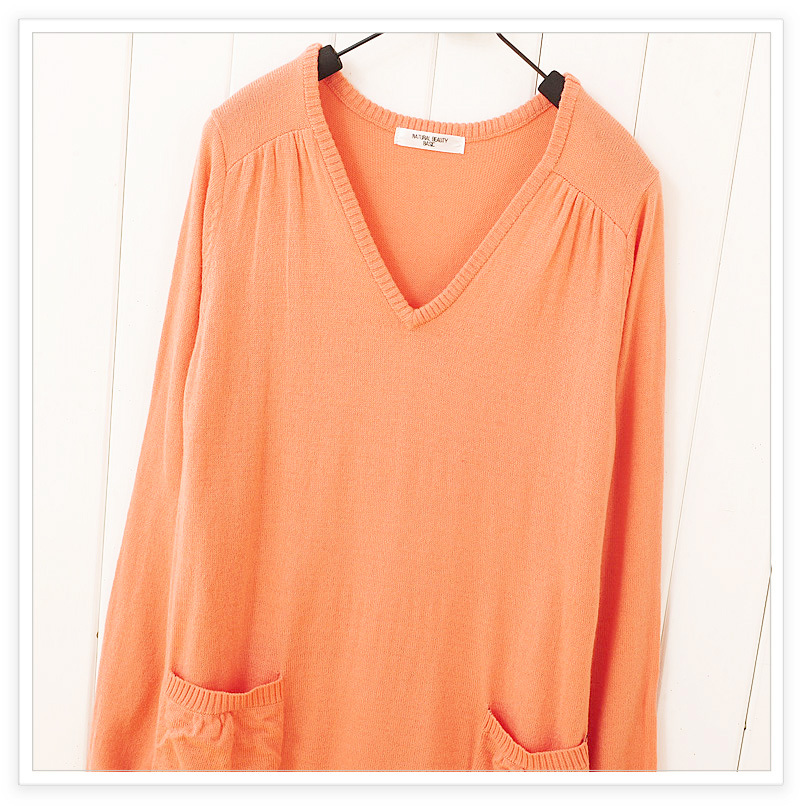 3 baos shop brief V-neck pure wool long design sweater