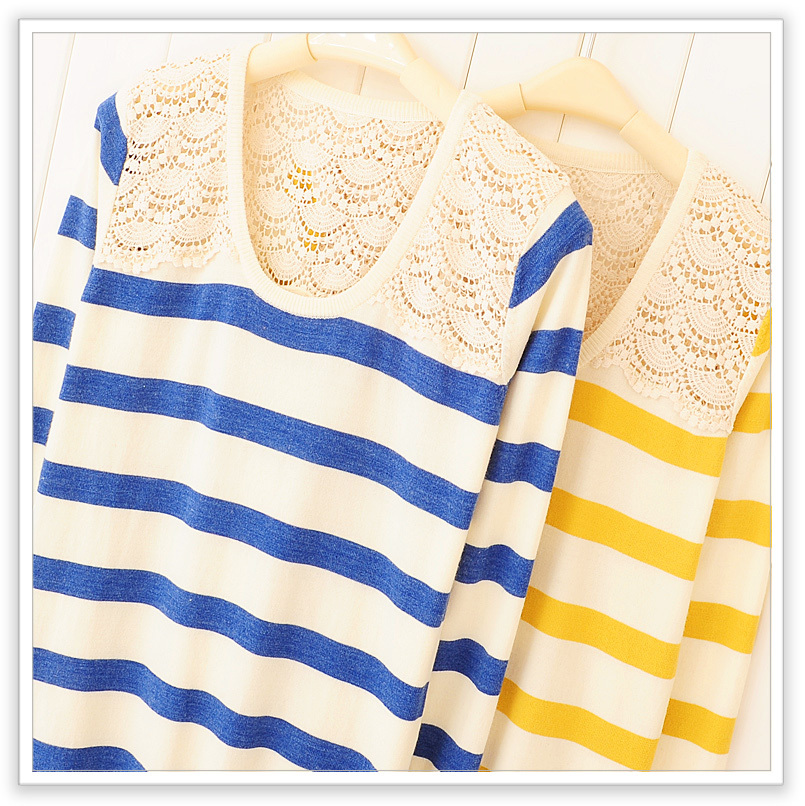 3 baos shop sweet cutout crochet decoration stripe medium-long sweater
