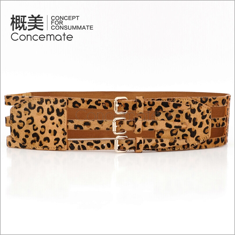 3 breasted natural horsehair leopard print wide belt quality fashion women's cummerbund genuine leather strap c699