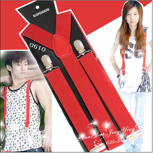 3 buckle 2.9cm male suspenders hitao bright red women's suspenders basic fashion decoration belt