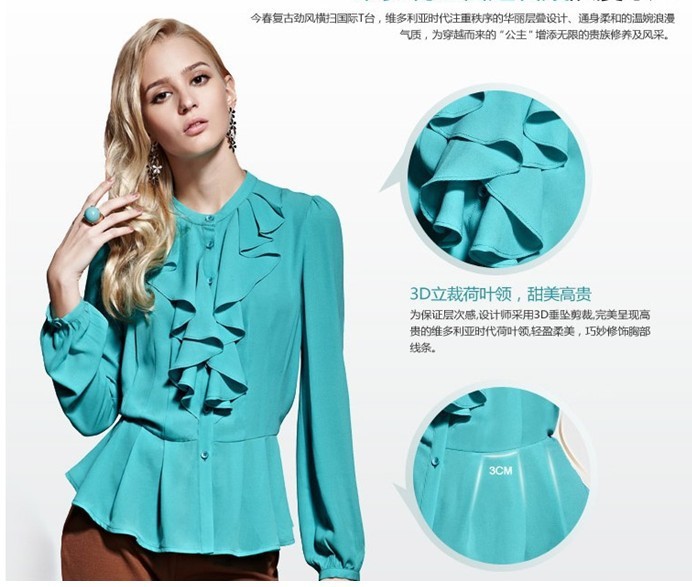 (3 color can choose)S-XL free shipping new fashion Women's long-sleeved chiffon shirt moq 1pcs #h002