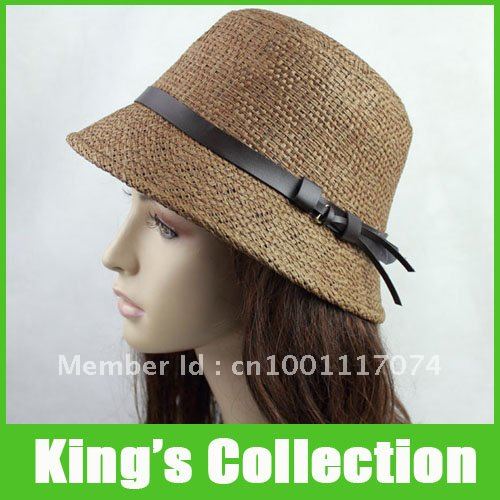 3 color Elegant Women's Fedoras Hats raffia Straw hats Dress up PU leather belt Classic Solid hats Free ship Wholesale 10/lot