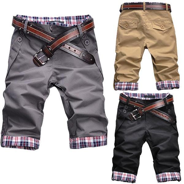 3 Colors Fashion Casual Mens Short Pants Plaid Patch Shorts Trousers M L XL XXL