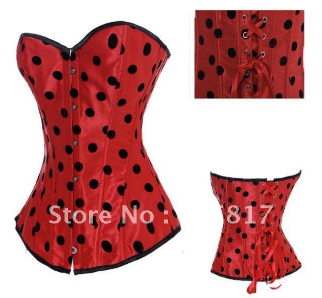 3 colors Free shipping Sexy polka dot corset ooverbust 2012 cincher lift up shaper bustier Ivory blue red drop ship S-XXL SD116
