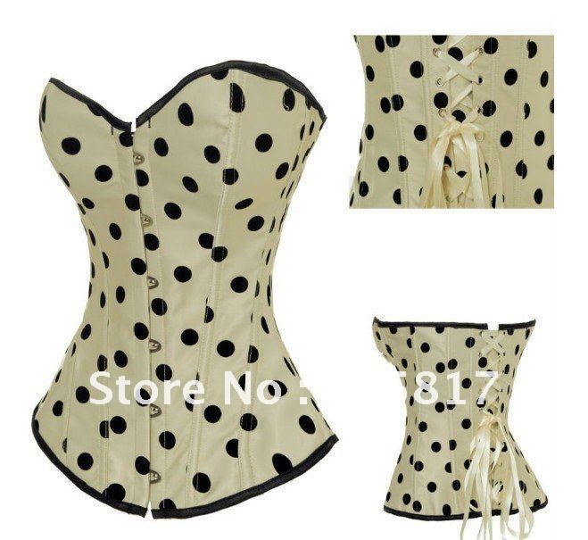 3 colors Free shipping Sexy polka dot corset ooverbust 2012 fashion lift up shaper bustier Ivory blue red drop ship S-XXL SD116