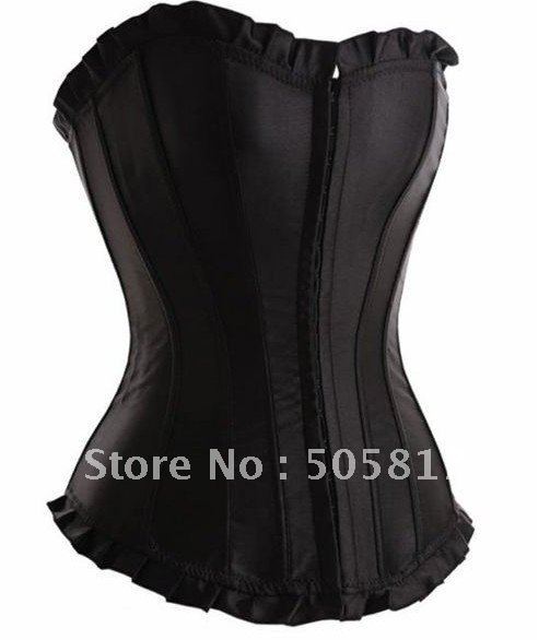 3 colors Sexy satin corset shaper with G-string sexy underwear Free drop ship black white red MZ2103