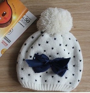 3 hat female double layer thickening handmade yarn knitted bow 120g