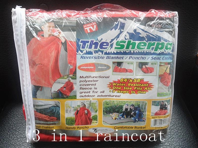 3 in 1 outdoor raincoat/prevent water/good handfeeling/poncho