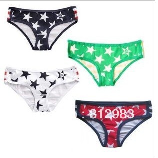 3 pcs / lot Sexy  Cotton Panites Stars   Briefs  White Red Green Blue Low Waist VS  M/L Women  Underwear JY035B Free Shipping