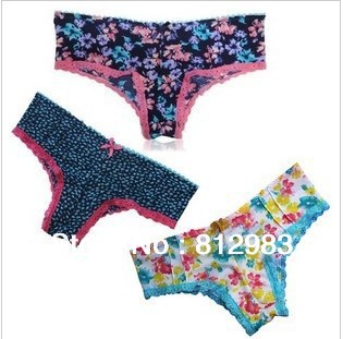 3 pcs /Lot Sexy Lace Print Panites Briefs Low Waist M/L  Pink  Invisible Push-up Lingerie Underwear  JY012B  Free Shipping
