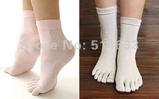 3 pcs Silk lady's sock women's 5-Toe ankle sock  pink cream white light coffee Cute!