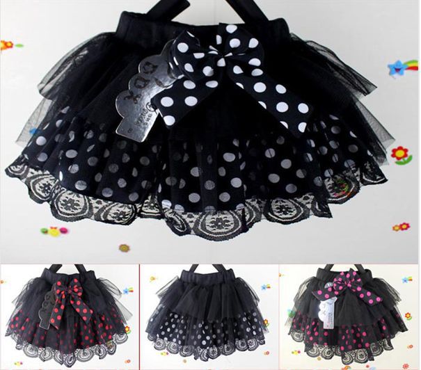 (3 pieces/lot) new design round spot children short skirt girls bow skirt tutu skirt 3 color Free shipping