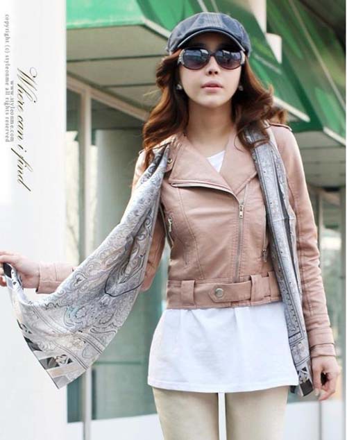 3 Pieces / Lot  Pink  Outfit New PU Jacket Europe and The United States Brief Paragraph  Lady Locomotive Fur Coat WF12113002