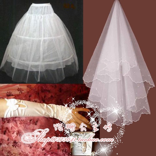 3 ring hard yarn wedding panniers single tier pearl wedding dress veil fingerless wedding gloves