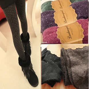 3 sheep wool polka dot step basic pantyhose thickening autumn and winter thermal cashmere stockings