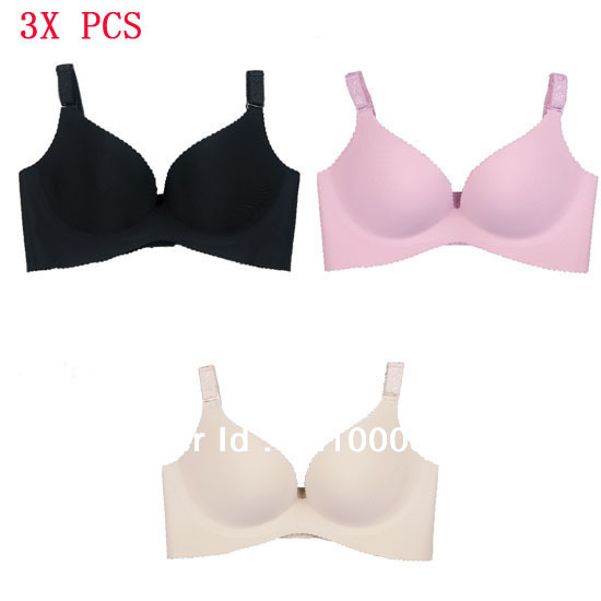 3 X PCS 1/2 Cup Bra New Design 32B 34B 36B 38B Free Shipping black pink beige