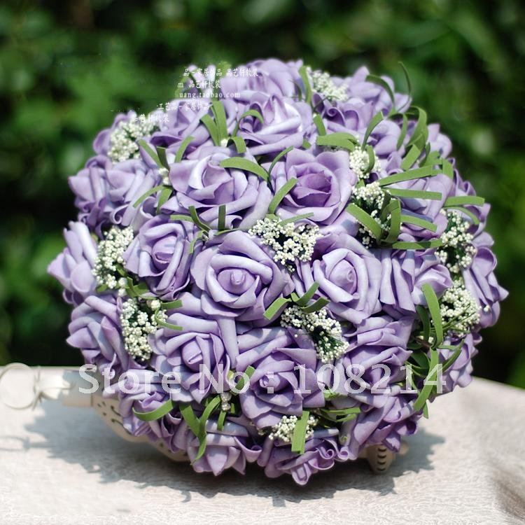 30 Full Light Purple Rose silk wedding flowers with pearl Large Size Promotion sale