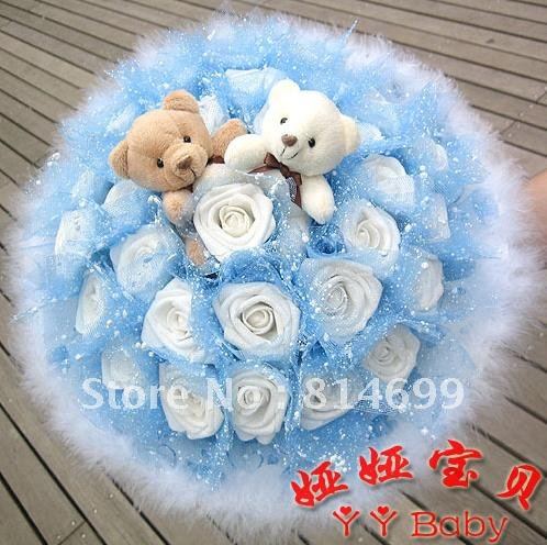 30 golden rose2 couples tactic bear cartoon bouquet birthday gift Artificial bouquet fashion fake bouquet Christmas gifts X606