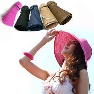 30$Min Order Sunbonnet summer anti-uv beach cap visor folding big along the cap straw hat
