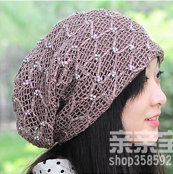 30$Mini Order 2012 autumn and winter women's handmade diamond cutout piles of knitted fashion cap thin turban