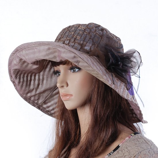 30$Mini Order Hat female spring and summer lace flower sunbonnet slanting stripe elegant large brim hat sun hat sun hat
