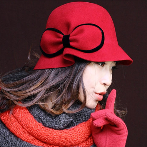 30$Mini Order Ladies elegant three-dimensional bow folding woolen fedoras woolen bucket hats female