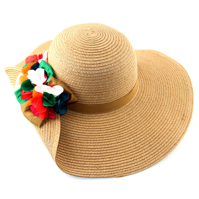 30$Mini Order Strawhat female three-dimensional flower big along the cap roll up hem large brim hat sunbonnet sun hat beach cap