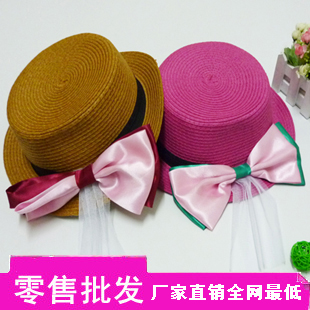 30$Mini Order Summer Women bow straw braid hat flat strawhat sun-shading hat sun hat fedoras sand cap