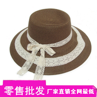 30$Mini Order Summer women's lace bow strawhat straw braid sun hat large-brimmed hat outdoor sand hat