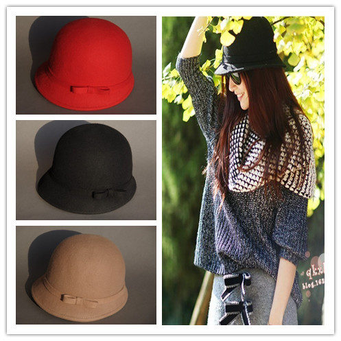30$Mini Order Woolen bucket hat bow quality women's autumn and winter bucket hats hat