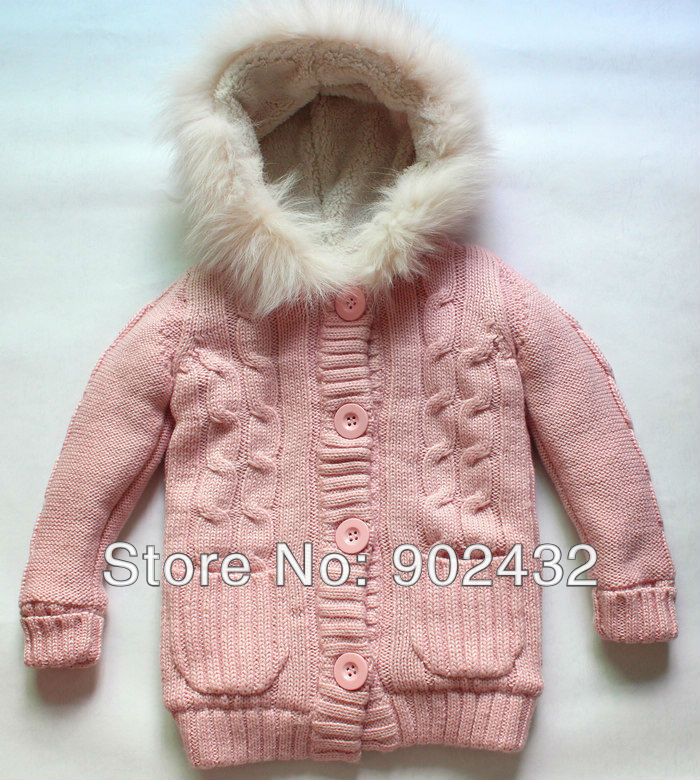 30% off Monnalisa Fall Winter 2012 Girls Pink  Knitted Winter Jacket with Fox Fur Collar 3-12 years Children Clothing 122808