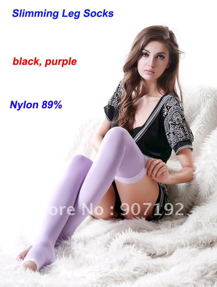 300pairs Women Overnight Slimming Socks Leggings Shaping Leg Stocking ,black and purple(OPP bag)