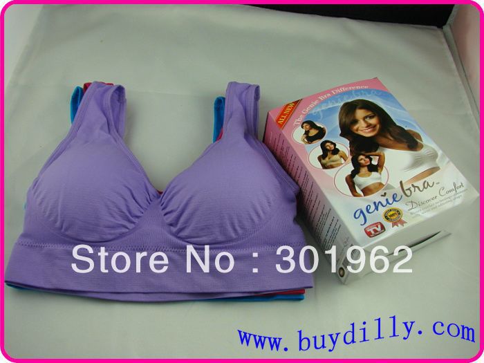 300pcs/lot(100sets)  Padded Genie Bras 3Pcs=One Set: 1 Rose Red & 1 Purple& 1 Blue, Only One Set Sale(Retail packaging)