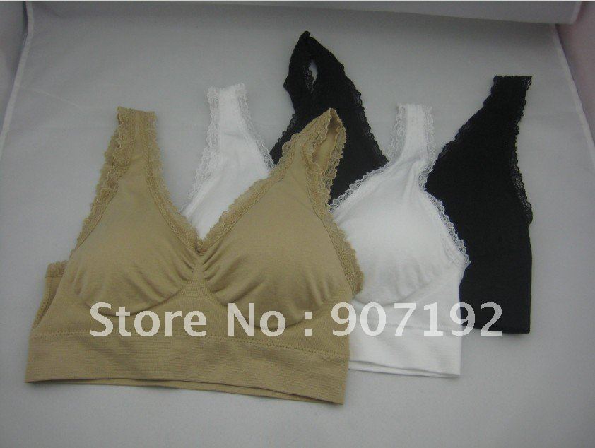 300pcs/lot(100sets) seamless leisure genie bra ,white,black ,beige 96%nylon,lace bra,3 color a set no other select(opp bag)