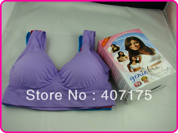 300pcs/lot  Padded Genie Bras 3Pcs=One Set: 1 Rose Red & 1 Purple& 1 Blue(Retail packaging)