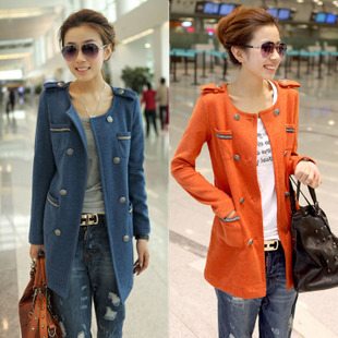 3019 2012 autumn double breasted o-neck medium-long solid color trench outerwear women's 3