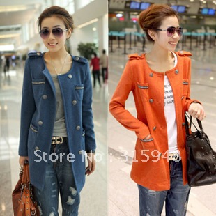 3019 9 2012 autumn and winter double breasted o-neck medium-long solid color trench women's 3