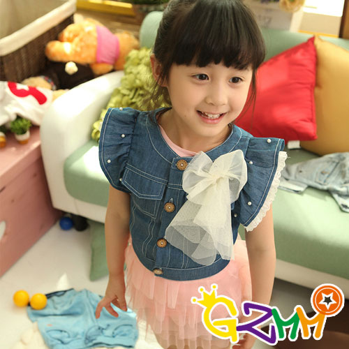 3099 princess vest female child cardigan short-sleeve child summer denim clothing small cape coat