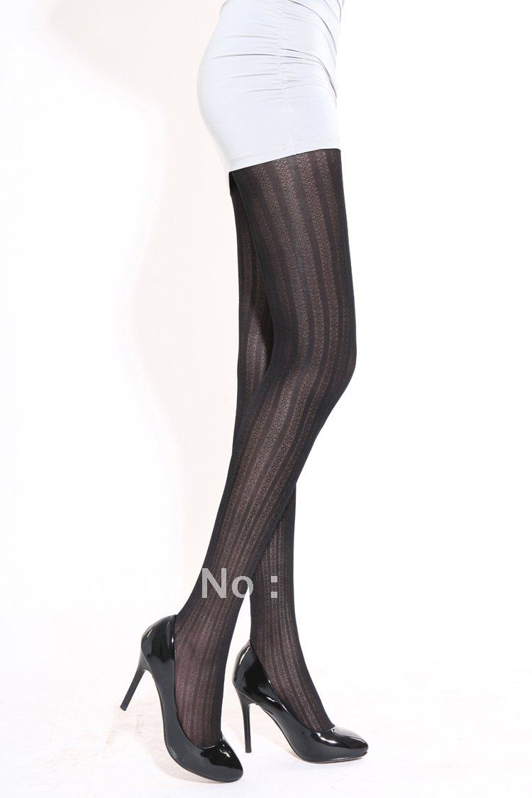 30D classical elegant tight, black floral design, sexy jacquard pantyhose, one pair on sale with fast shipping 8109