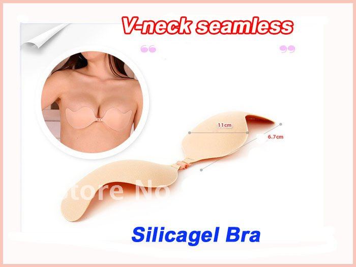 30pairs invisible deep V-neck seamless push up silica gel bra secret free bra enlarge breast V bra(retail packaging)