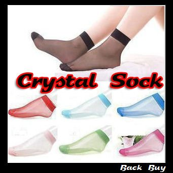 30pairs/lot FREE SHIPPING wholesale women silk material crystal/transparent socks,free size,multi color BB263