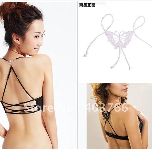 30PCS/lot  black color  Lace Butterfly Pattern Bra Strap Adjustable in white and black
