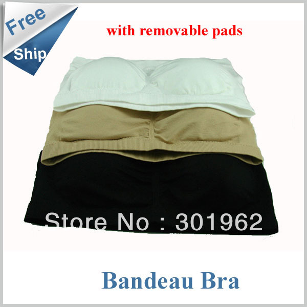 30pcs/lot  freeshipping  Seamless strapless bandeau tube top bra with removal pads,3 color a set no other select (OPP bag)