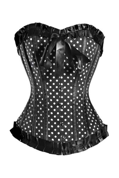 30pieces/LOT! WHOLESALE! Fittable Overbust Black dot Corset Boned Bustiers Spandex corset Plus size Lingerie