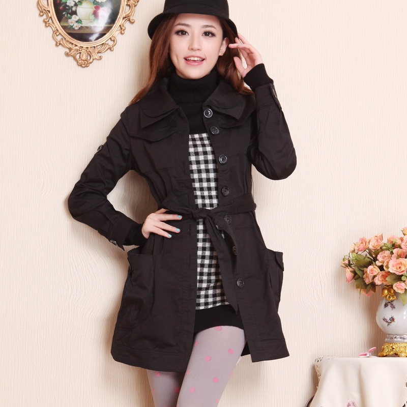 31040801 gj autumn single breasted solid color long-sleeve slim trench , Free Shipping
