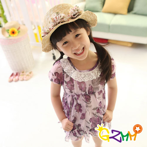 3144 children's princess clothing chiffon shirt short sleeve shirt female child doll chiffon shirt