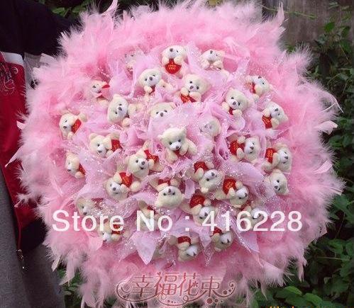 33 Bear doll cartoon bouquet couple creative gift dried flowers fake bouquet free shipping ZA554